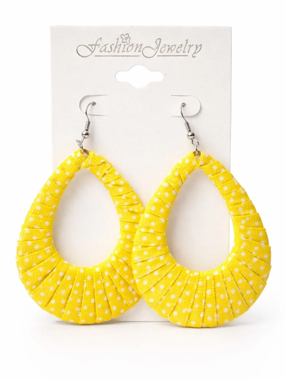 Bright Yellow Polka Dot Teardrop Lightweight‎ Statement Earrings